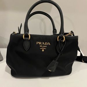 Prada Black Tessuto Nylon Soft Calf Leather Trim Cross Body Bag